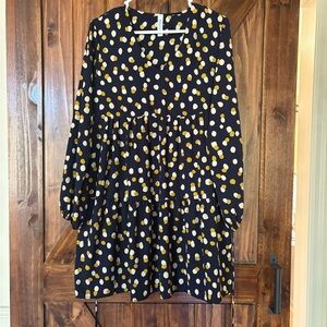 Long Sleeve Polka Dot Dress - Navy Blue and Gold